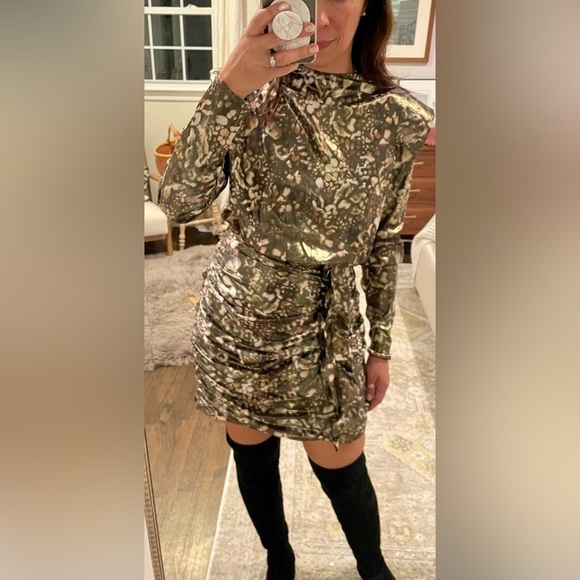 All Saints Lilliana Kettu Gold and Black Ruched Dress - Picture 15 of 16